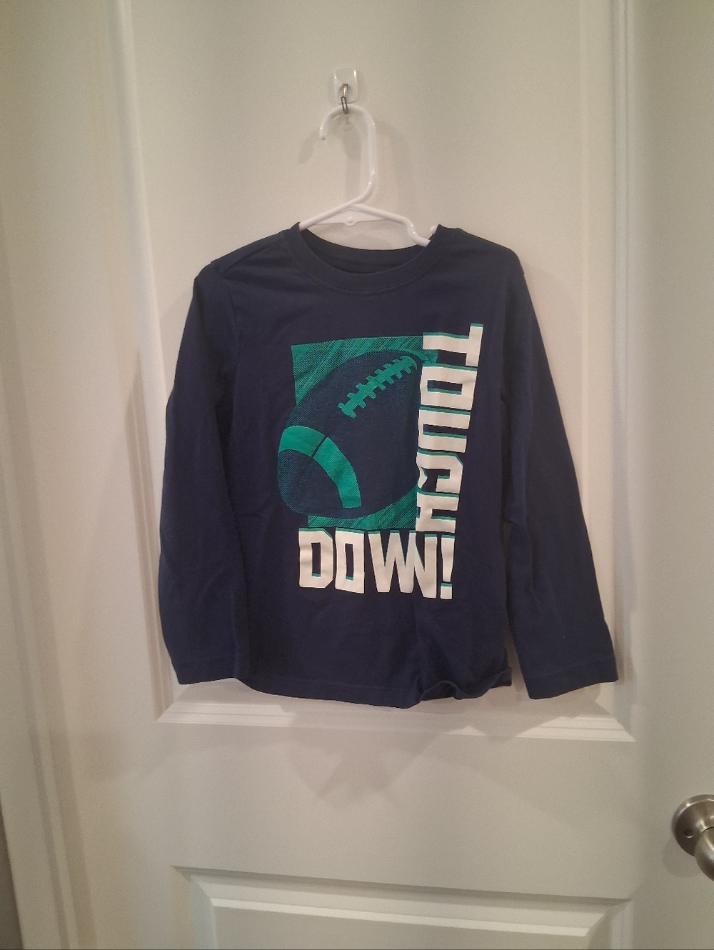 Carter's Navy Long-Sleeve Football Graphic Tee with Teal and White Print Size 6